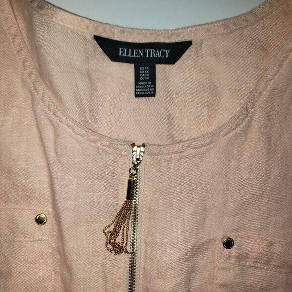 Ellen Tracy Blouse Womens 1X Pink Linen Half Zip Tunic Short Sleeve EPWH63534 - Picture 3 of 7